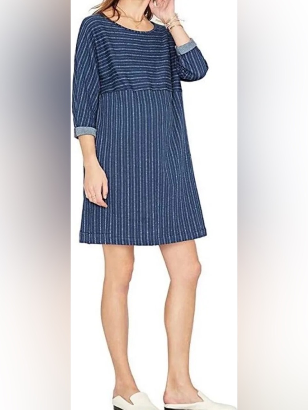 Hatch Maternity The Brunch Dress Navy Pinstripe Size 2 | Medium